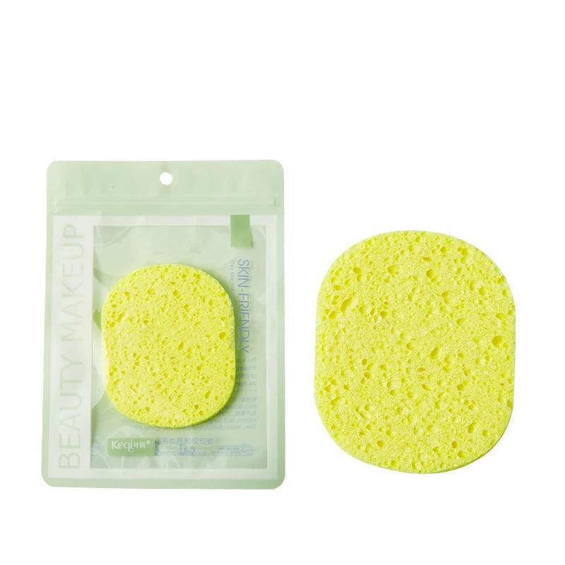 Customized Label Square Cosmetic Powder Sponge Puff in Pink Yellow Foundation Opp Bag with Gold Top and Triangle Pattern