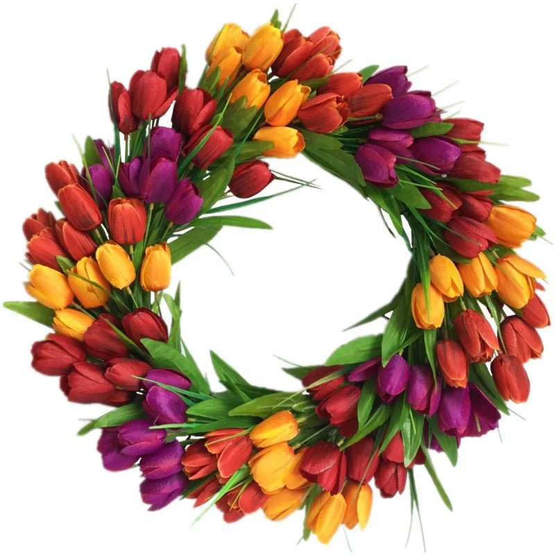 By Hand Customized Spring Home Room Front Door Decoration Wreath Artificial Flowers Decoration Hanging Tulip