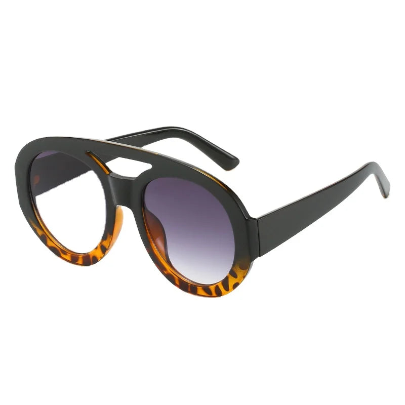 New Men's and Women's Large Frame European and American Retro Oval Double Beam Glasses Trendy Sun protection Sunglasses 91888