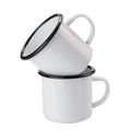 Support Customized Logo Blank White Enamel Metal Camper Mug With Black Rim Blank Metal Mugs for Heat Sublimation