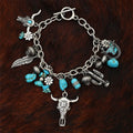 Western Style Turquoise Stone Charm Bracelet Cowgirl Cow Head Pendant Bracelet for Gift