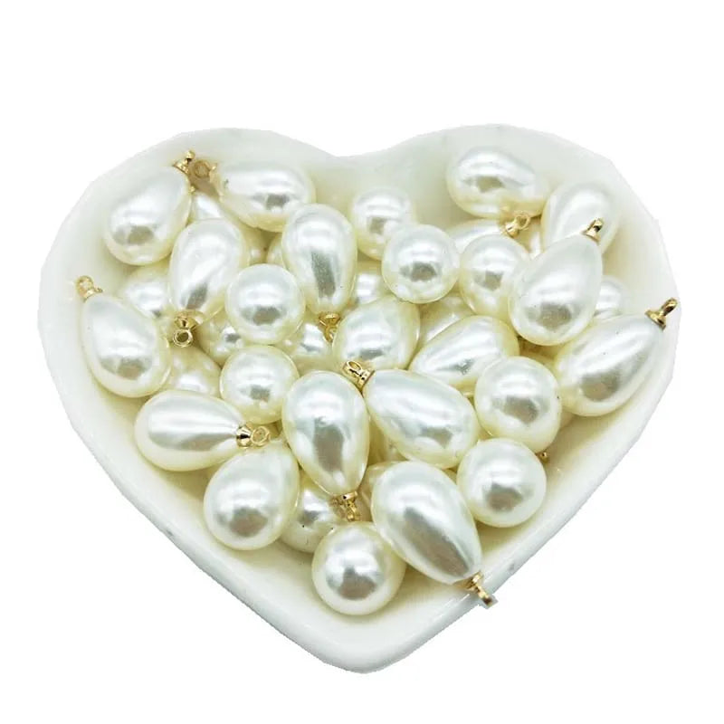 DIY Jewelry Making ABS Teardrop Pearl Necklace Findings Gold Silver Copper Hoop Charms Pendant Handmade Loose Plastic Drop Pearl
