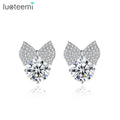 LUOTEEMI Fashion New Style Bridal Wedding Party Pure Sparkling Clear Cubic Zircon Micro Paved White Gold BowKnot Stud Earring