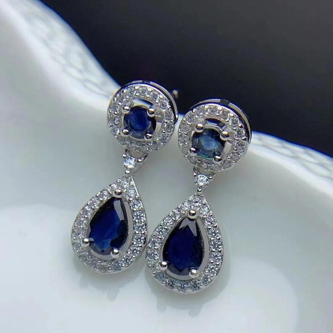 Hot Selling Wholesale 925 Sterling Silver Macrame Big Hoop Korean Natural Sapphire Drop Earrings Gold Plated Classic for Gift