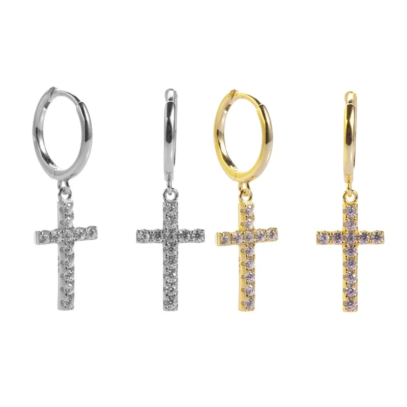 FUAMAY Gold Plated Statement Earrings Aretes De Moda Cross Drop with Designer Luxury Silver Cross Fine Hoop Earrings Handmade
