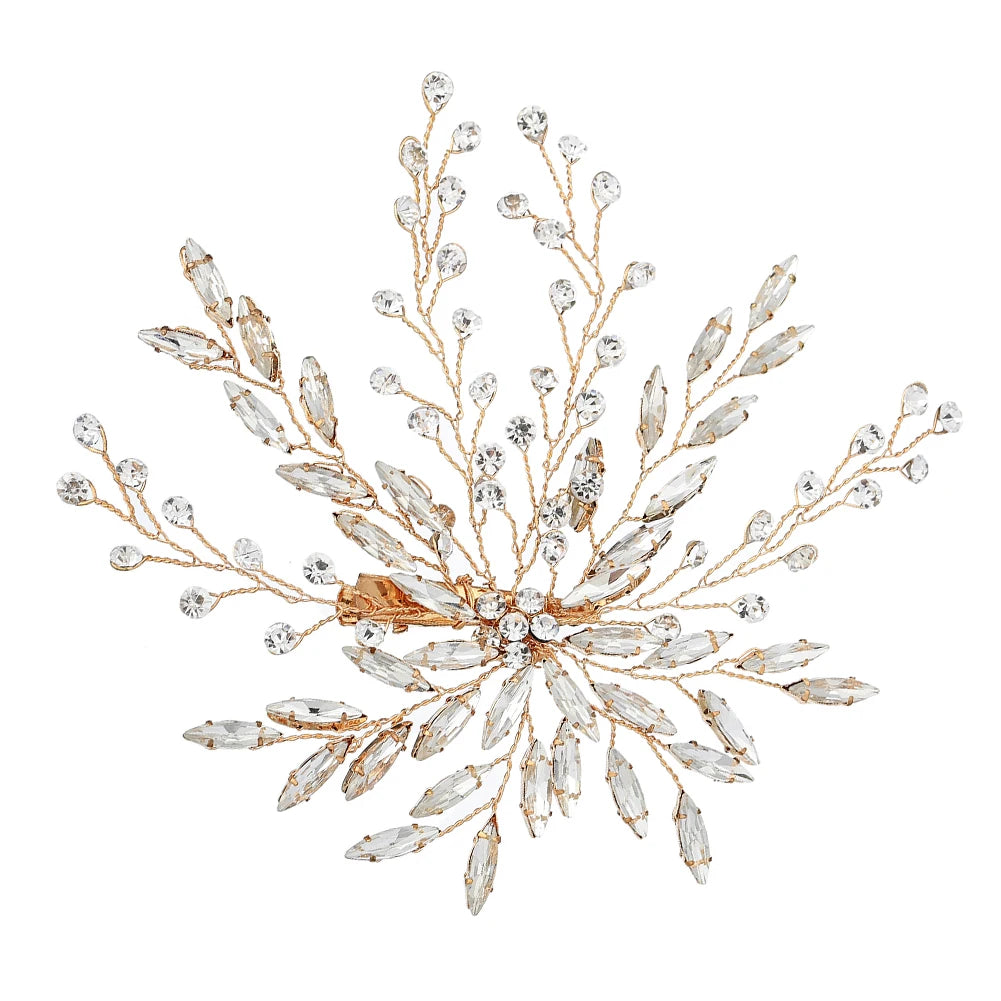 Custom Crystal Bridal Headpiece Handmade Luxury Gold Plated Rhinestones Wedding Hair Clip for Women
