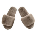 2022 UK Winter Indoor Slippers Fleece Fur Soft Sole One Strap Home Slides Slippers Women House Slides