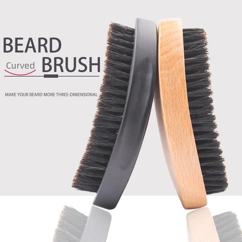 Eco Friendly Custom Oval Shaped Natural Beech Wood Boar Bristle Curved 360 Degree Wave Beard Brush for Men