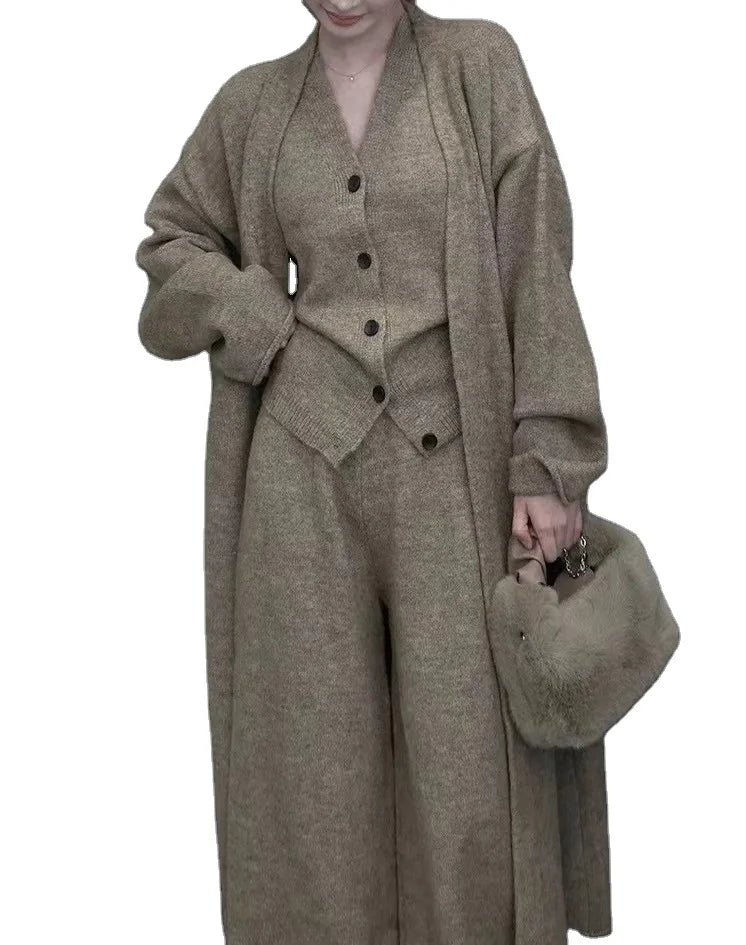 Wholesale 2026 Winter New Women's Casual Fashion Long Sleeved Knitted Cardigan Vest High Waist Pants Women's Set