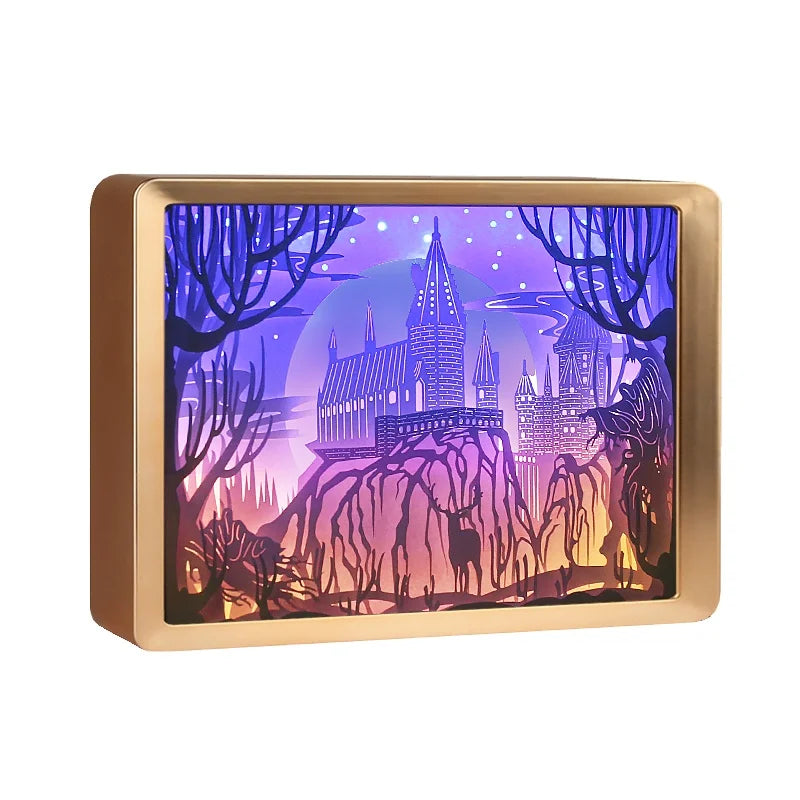 Promotional Items Luxury Corporate Giveaways Harry Hogwarts Casle Led Lighted Shadow Box Frame for Harry Fans