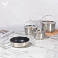 Portable Cookware Sets 3 Camping Pots and a Folding Handle Frying Pan for Travel Outdoor Hiking Picnic Equipment Cooking Set