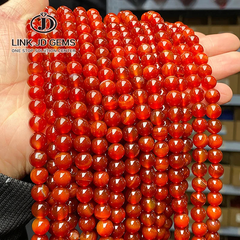 JD Wholesale Semi Precious 4/6/8/10/12/14/16mm Pick Size Natural 3A Red Agate Carnelian Round Beads for Jewelry Making