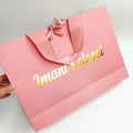 Personalized logo Printed Pink Paper Bag Summer Bikiniki Cosmetics Jewelry Package Custom Paper Shopping Bags with Ribbon Handle