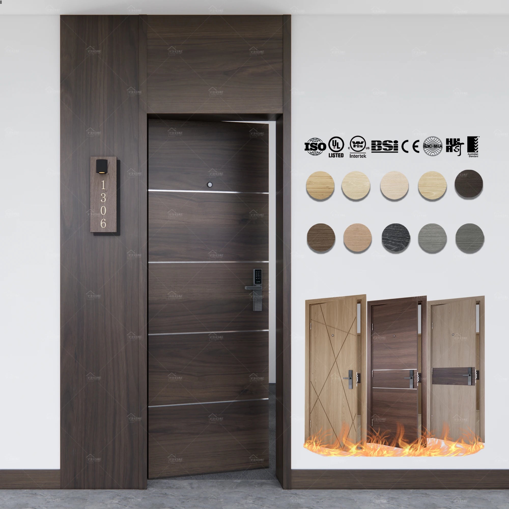 China Top Fire Door Factory As Certified Hotel Apartment Fireproof Doors Safety Escape Fire Proof Wood Doors AS1503