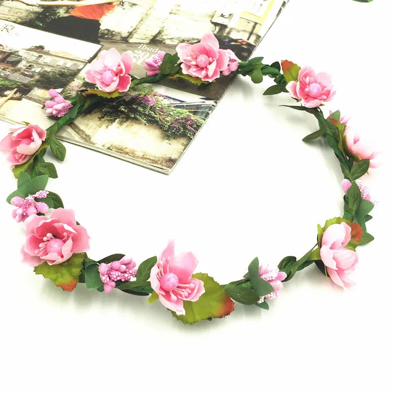 Bohemian Terylene Flower Garland Crown Festival Wedding Bridal Bridesmaid Floral Headband Headdress Hair Accessories