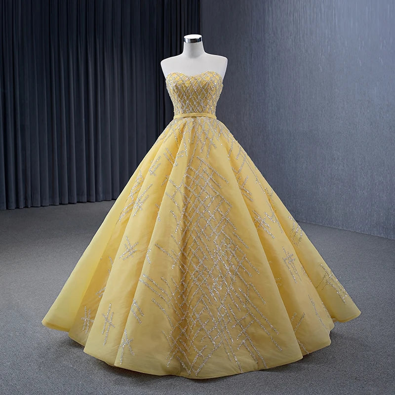 Fashionable Gold Ball Gown Off-Shoulder Beaded Chiffon Tulle Plus Size Quinceanera Wedding Dress Rsm231017 for Parties Formals