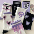 Custom Purple Love Women's Crew Length Socks - Versatile American Cartoon Letter Sports Cotton Socks for Ins