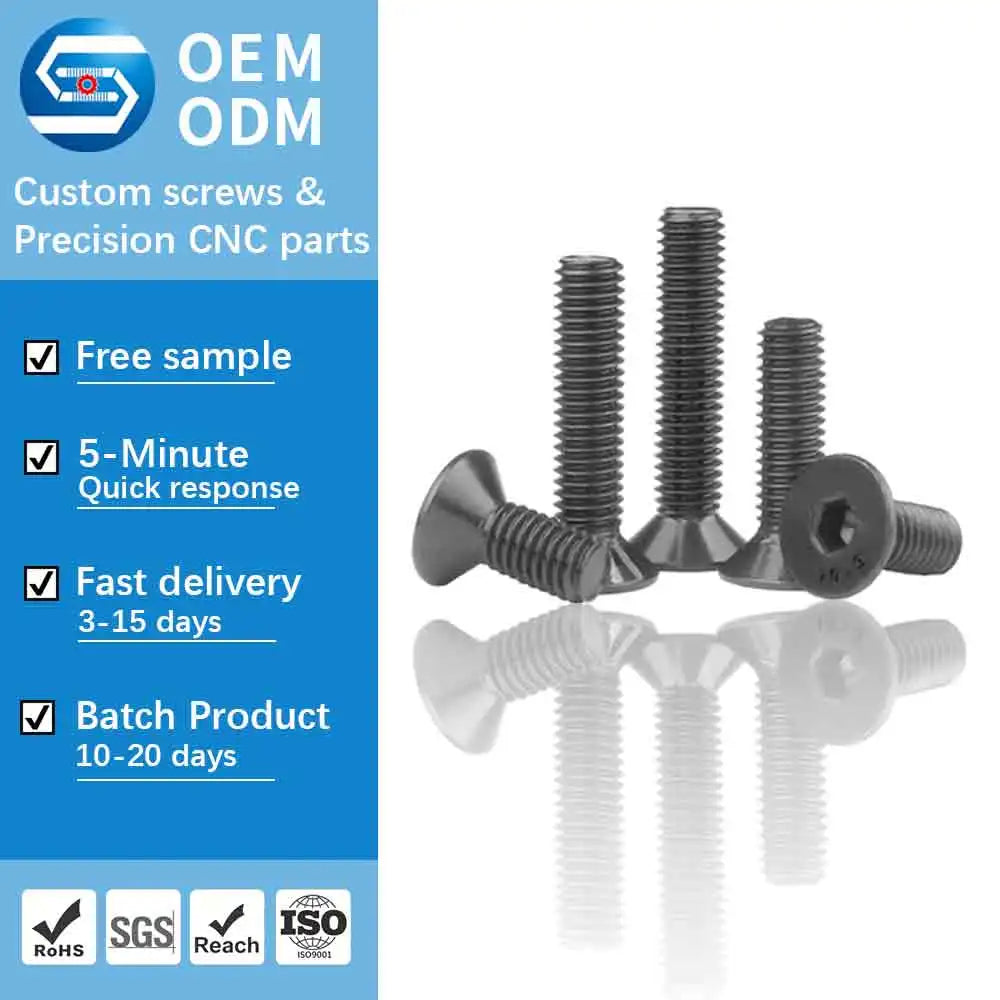 High Strength Carbon Steel Socket Countersunk Head Screws DIN 7991 Grade 10.9 Black for Machinery & Automotive Assembly
