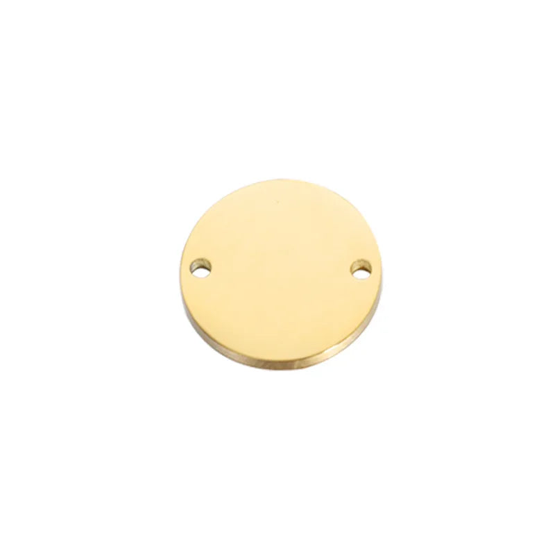 18k Real Gold Plating Mirror Polished DIY Pendant Jewelry Double Holes Various Size Craft Making Round Stainless Steel Charms