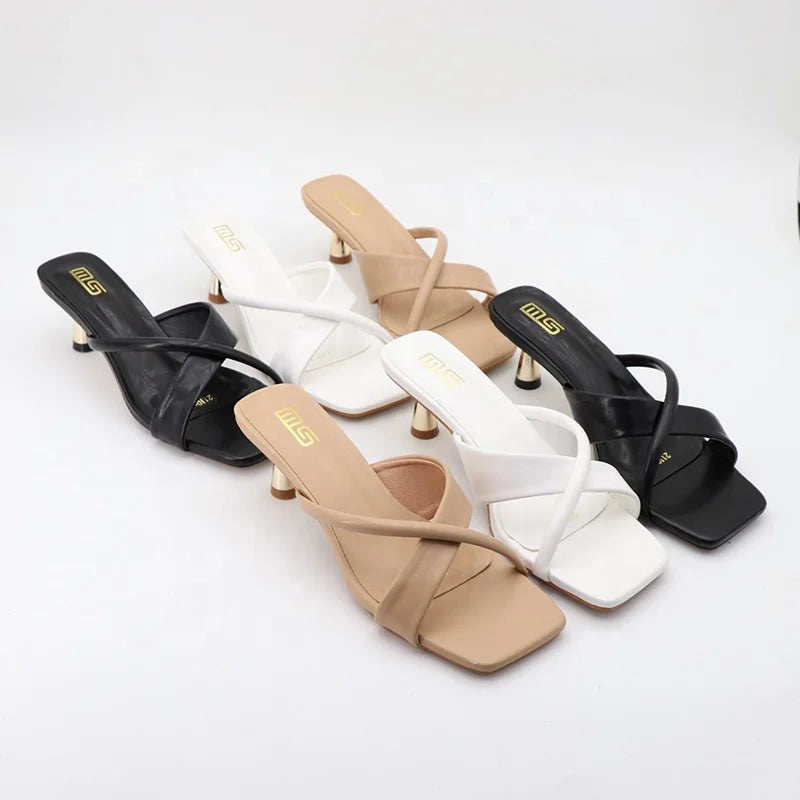 Y Fashion Trend PU Rubber Large Size 5cm Short Ladies Heels Shoes Open Toe Casual Shoes for Women and Ladies Heeled Sandals