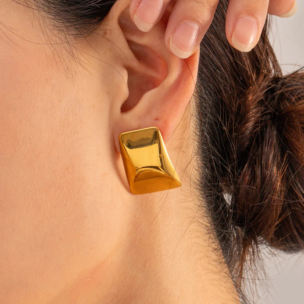 Luxury Geometric Earrings Women Stainless Steel 18K Gold Plated Smoothly Square Stud Earrings