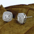 Huitan Bling Bling Jewelry Round Gems Zircon Full Filled Square Stud Earrings Women Girls Classic Silver Earring