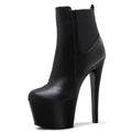 Women's large thin heel round head black 17 cm high heels large women's short boots combat boots fashion boots