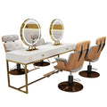 Foshan GREAT Modern Design Barber Shop Mirror Station for Hair Salon Furniture Golden Styling Mirror Station Table