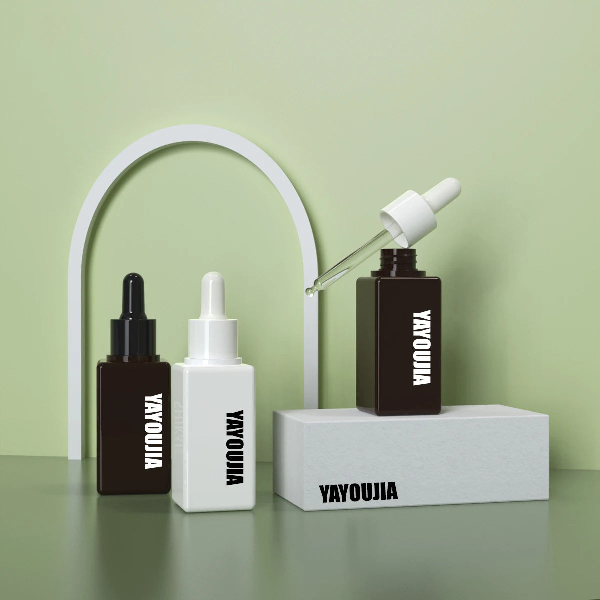 In Stock 30ml 50ml 60ml Square Plastic Dropper Bottle White Black Amber with Dropper for Shampoo and Lotion