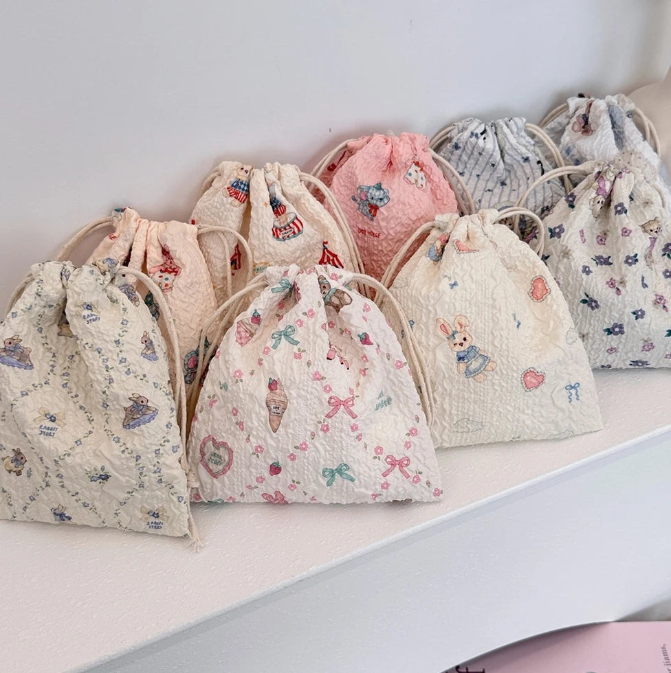 2026 Wholesale Girls Floral Gift Storage Bag Dust Draw String Canvas Cosmetic Drawstring Bags Large Capacity Flower Jewelry Bag