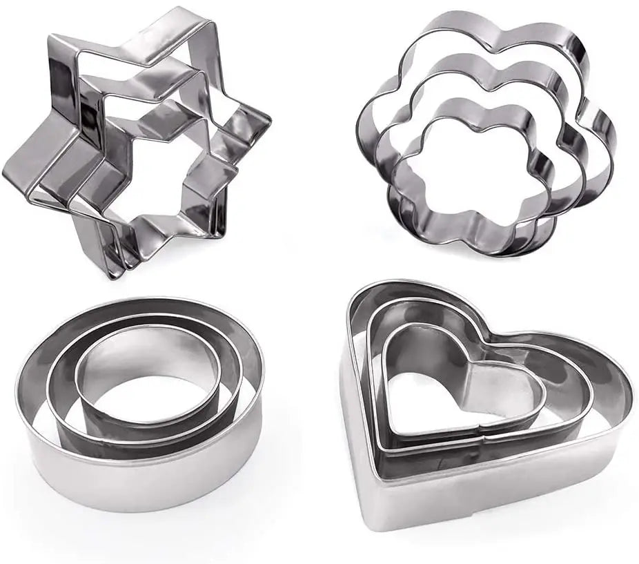 12 Pcs Set  Flower Round Heart Star Shape Stainless Steel  Cookie Cutter Set
