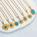 Vintage Jewelry Gold Plated Stainless Steel Chain Necklace With Blue Turquoise Pendant High Sense Natural Stone Charm Necklaces