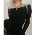 Women's Casual Knit Sweater with One-Shoulder Long Sleeve Soft Cozy for All Seasons Front Logo Design for Ladies