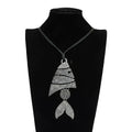 Vintage Fish Shape Long Black Leather Necklace  Pendant for Women Gothic Jewelry
