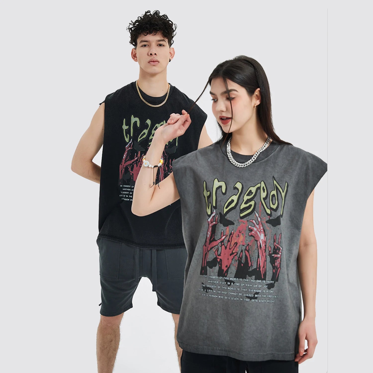 Wholesale Printed 100%Cotton Summer Black  Grey Vintage Wash t Shirt