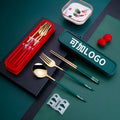 Hot Sale Outdoor Stainless Steel Green Cutlery with Box Portable Travel Flatware Set Spoon Fork Chopsticks 3 Pcs Set