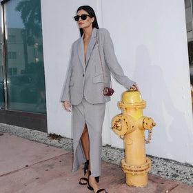 Quality Factory Wholesale Classic Gray Houndstooth Blazer Ladies Formal Office Wear Women's Business Suit Sets Skirt