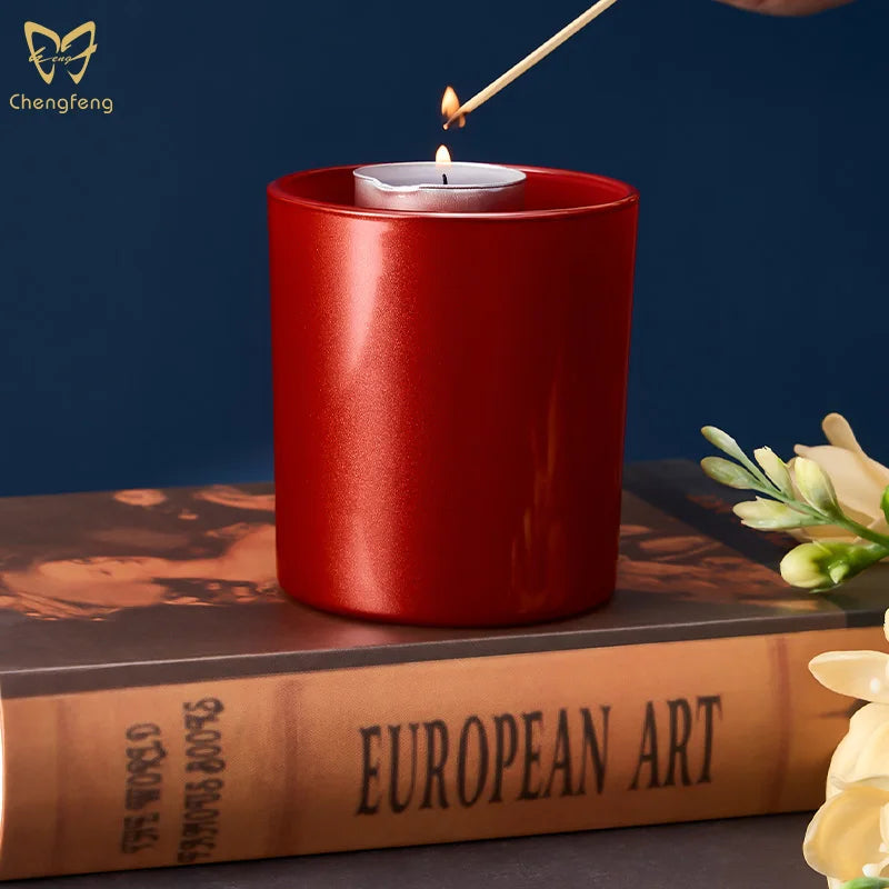 Matte Red Glass Candle Jars  Empty Candle Vessels for Making Candles Luxury Tealight Candle Holders for Christmas Wedding