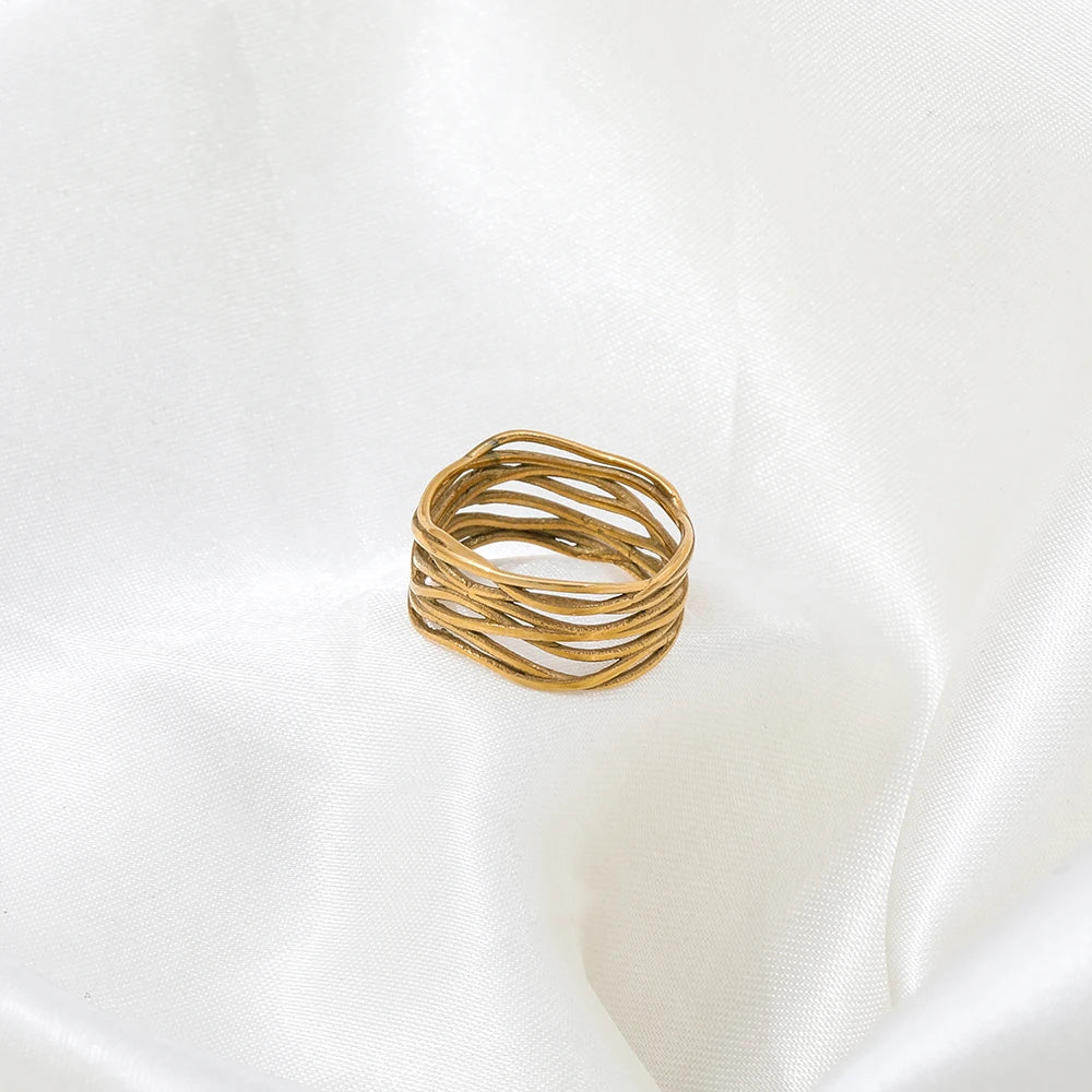 High End 18K PVD Gold Plated Stainless Steel Rings for Women Gold Jewelry Wholesale Laser Logo Rings
