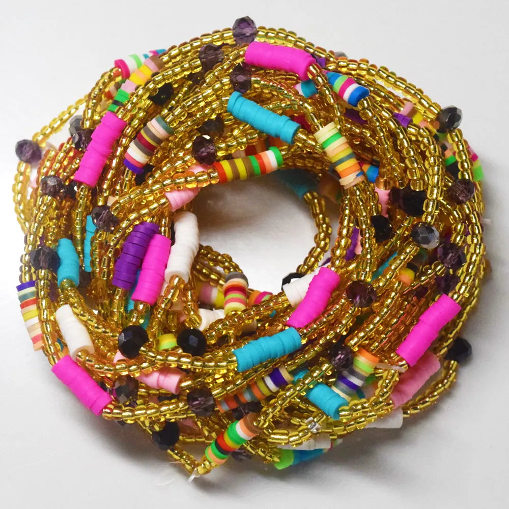 Summer Fertility African Clay Crystal Waist Beads for Women Elastic Stretchy Cord Beach Belly Chain Body Jewelry Bikini