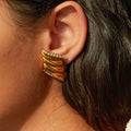 New Style Designer Texture Earring 18K PVD Gold Plated Stainless Steel Zirconia Wing Stud Earrings for Women