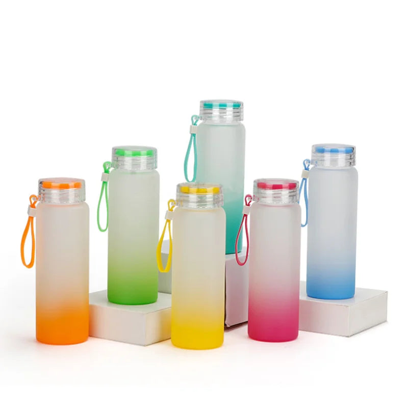 Wholesale 500ml Sublimation Blanks Frost Gradient Drinkware Matte Glass Water Bottles Suppler Manufacturing