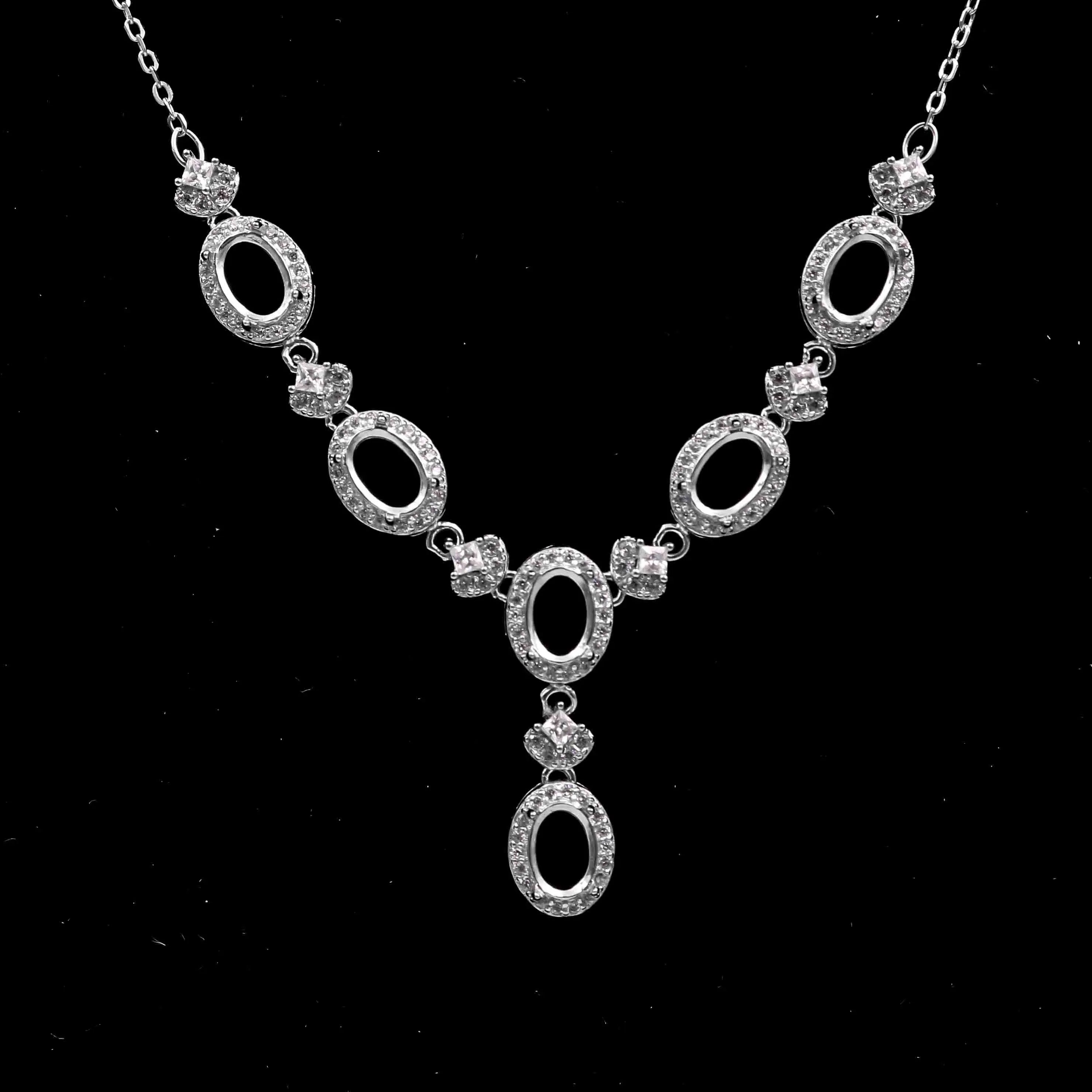 Sterling Silver 5*7/6*7/6*8mm Semi Mount Necklace Empty Support Blank Claws Setting S925 Base Without Center Stone for DIY Inlay