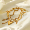 2023 Fashion Dainty Double Layers Chain Bracelets Adjustable Stainless Steel Heart Charms Bracelets Women Jewelry