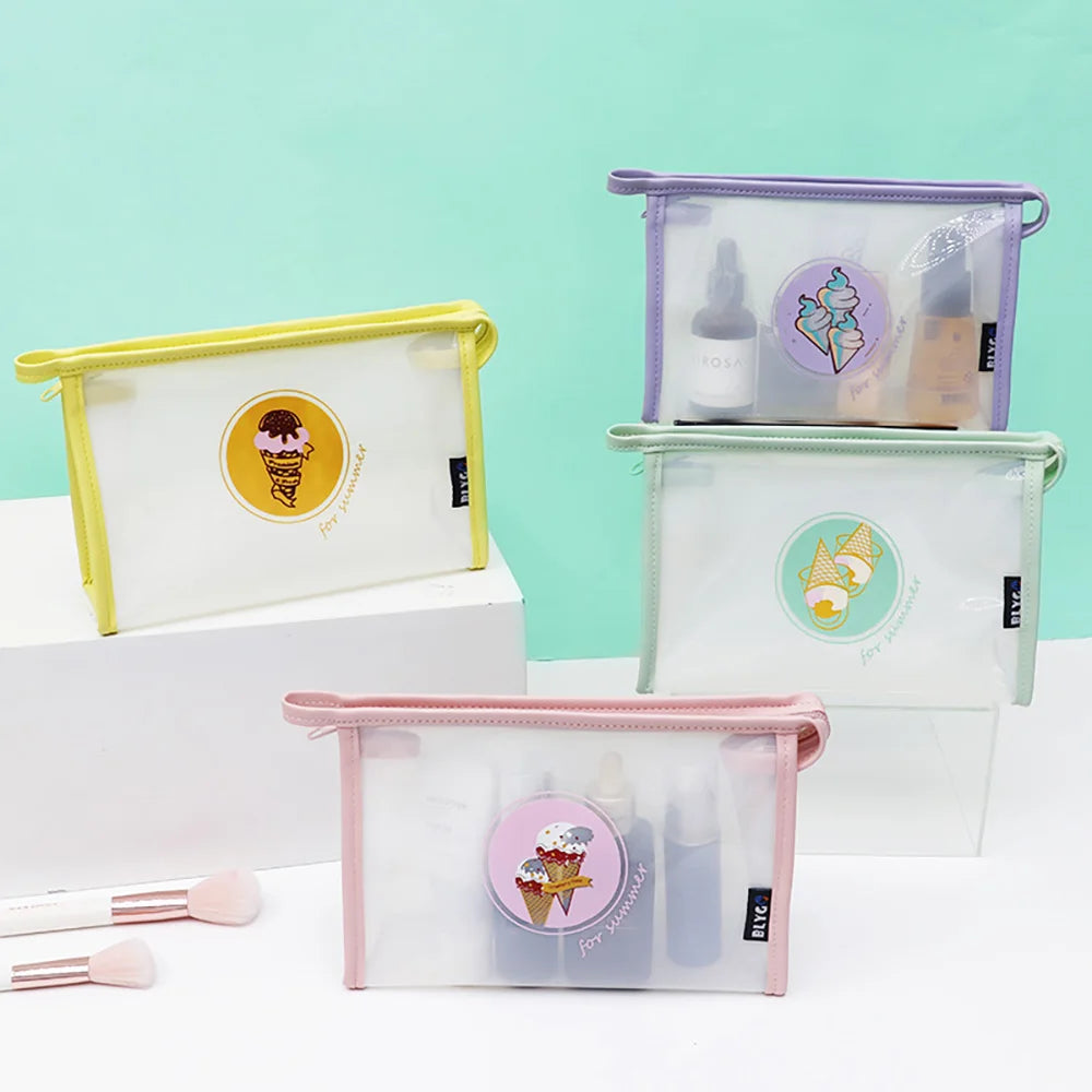 Custom Reusable Frosted Zipper Cosmetic Bag Biodegradable Matte Transparent Makeup Toiletry Beauty Packaging Pouch for  LOGO