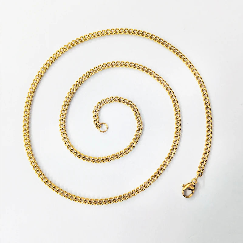 Minimalist Waterproof Stainless Steel Curb Chain Jewelry 18k Gold Thin Mens Necklace Chain for Men and Woman Custom MSC-0004