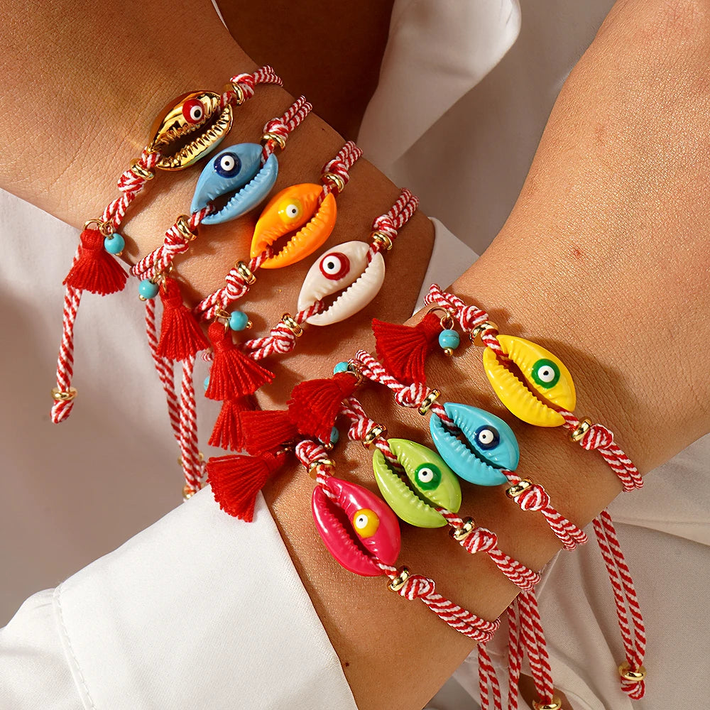 Go2boho 2024 Women's Exquisite Bohemian Bracelet Greek Traditional March Fashion Devil's Eye Spring Blessing Rope Shell Alloy