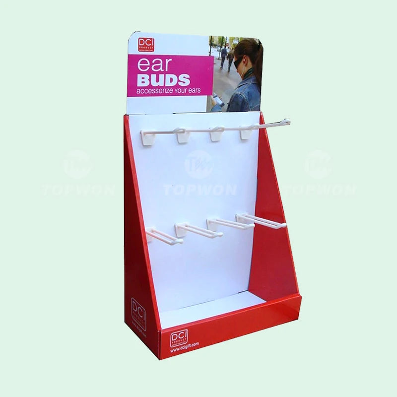 Custom Retail Counter Stand Box Table Display Rack With Pegs Hooks Cardboard Carton Counter Top Display