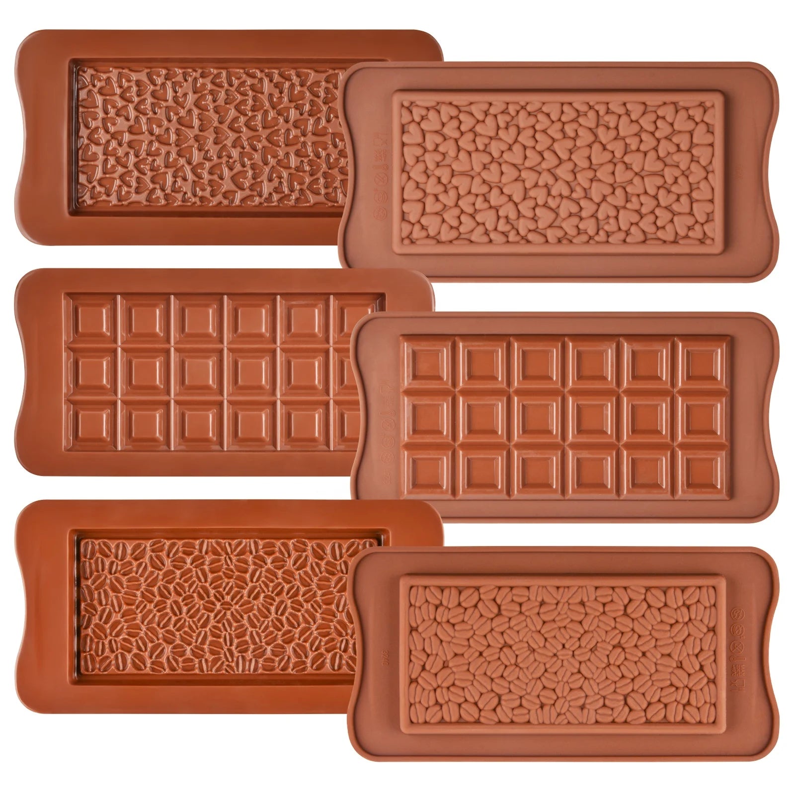 SILIKOLOVE Factory Coffee Bean Heart Diamond Shape Chocolate Moulds LFGB Non Stick BPA Free Silicone Chocolate bar Set Molds
