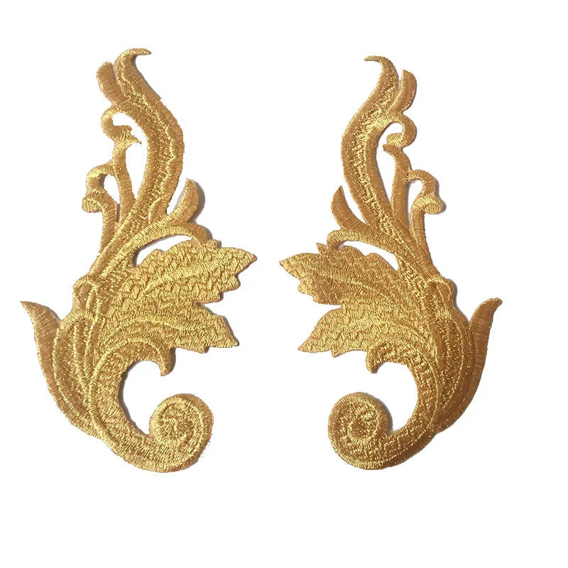 Gold and Silver Embroidered Appliques Sticker Hot-Press Back with Glue DIY Stage Clothing Patches for Dresses & Garments